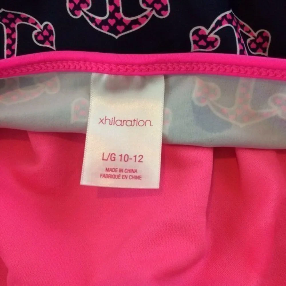 Xhilaration Bikini Top Size Large Childrens  Tankini 10/12 Pink Black Swim Suit